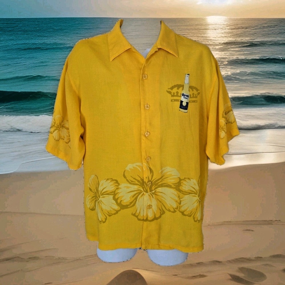 Corona Extra‎ Hawaiian Shirt XL Yellow Button Up Modelo 2007 Casual Resort Wear
